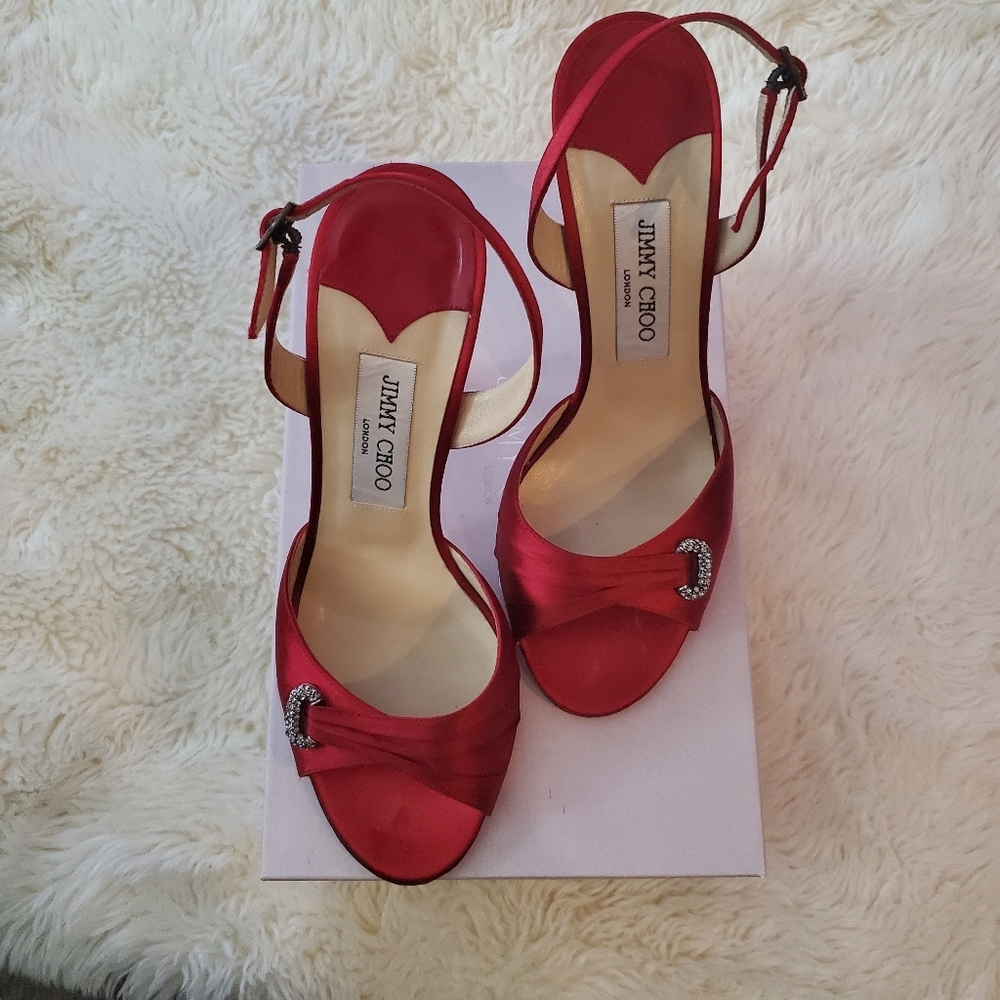 Ruby Red Satin Jimmy Choo Heels - Gem